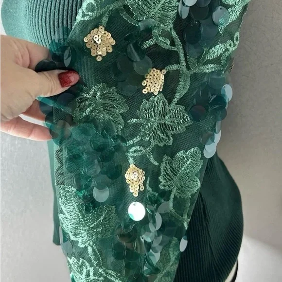 Sioni Green Embellished Sleeve Sweater - Picture 9 of 13